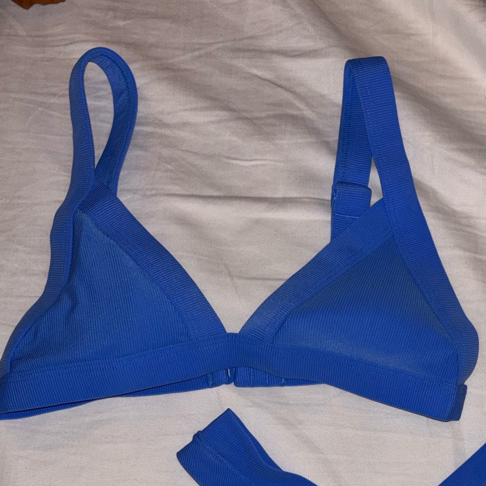 Ribbed Royal Blue Triangle Bikini Top - Women